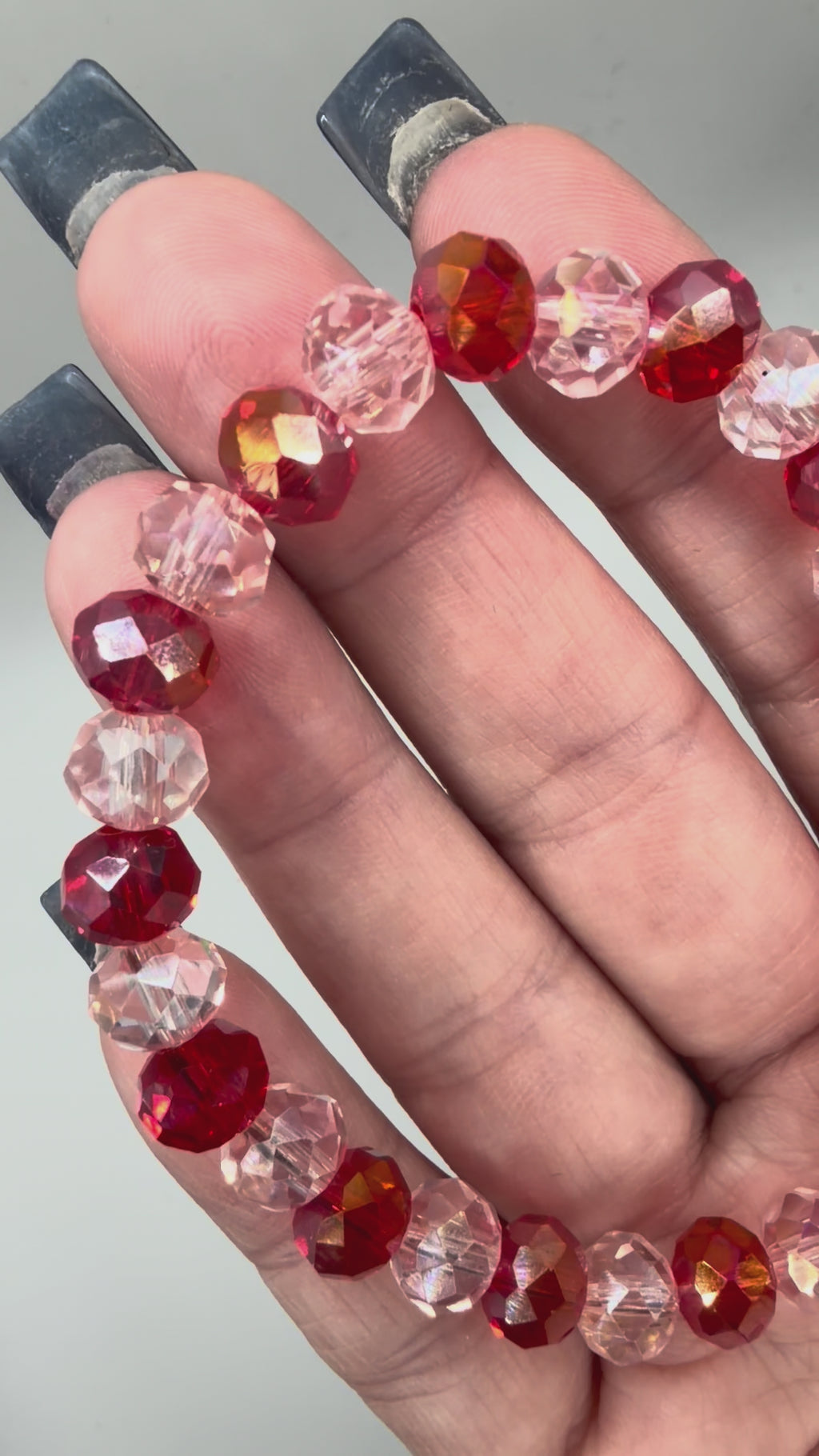 Red & Blush Faceted Beaded Bracelet – Handmade Stretch Bracelet