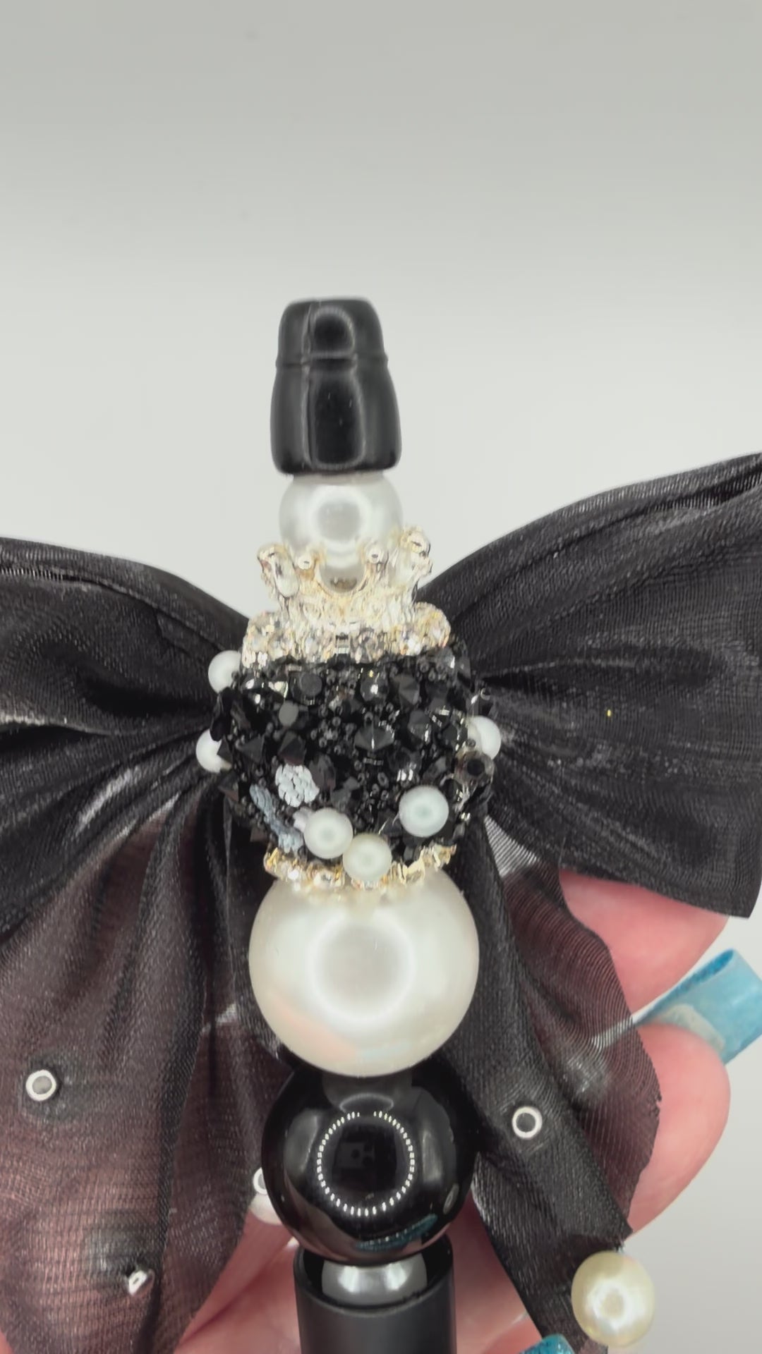 Elegant Black Bow Beaded Pen | Glam Gift Pen with Pearl & Crystal Accents