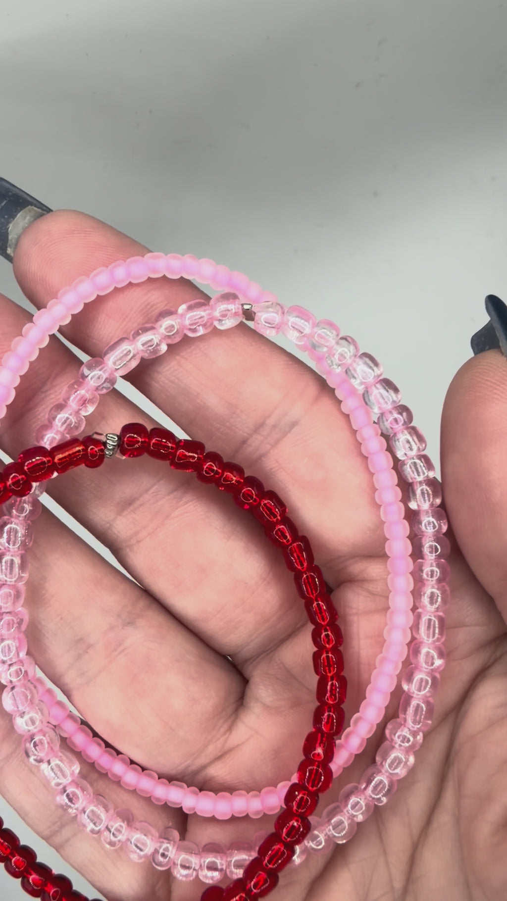 Pink & Red Beaded Bracelet Set – Handmade Stretch Bracelets