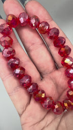 Red & Blush Faceted Beaded Bracelet – Handmade Stretch Bracelet