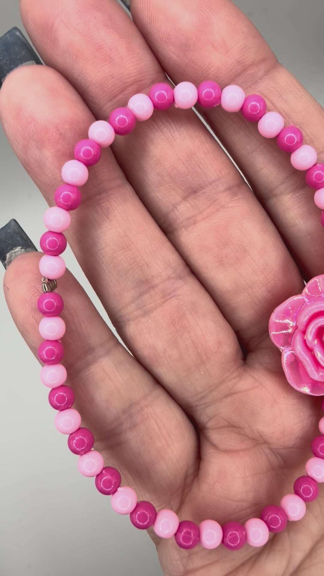 Red & Pink Rose Beaded Bracelet – Handmade Stretch Bracelet