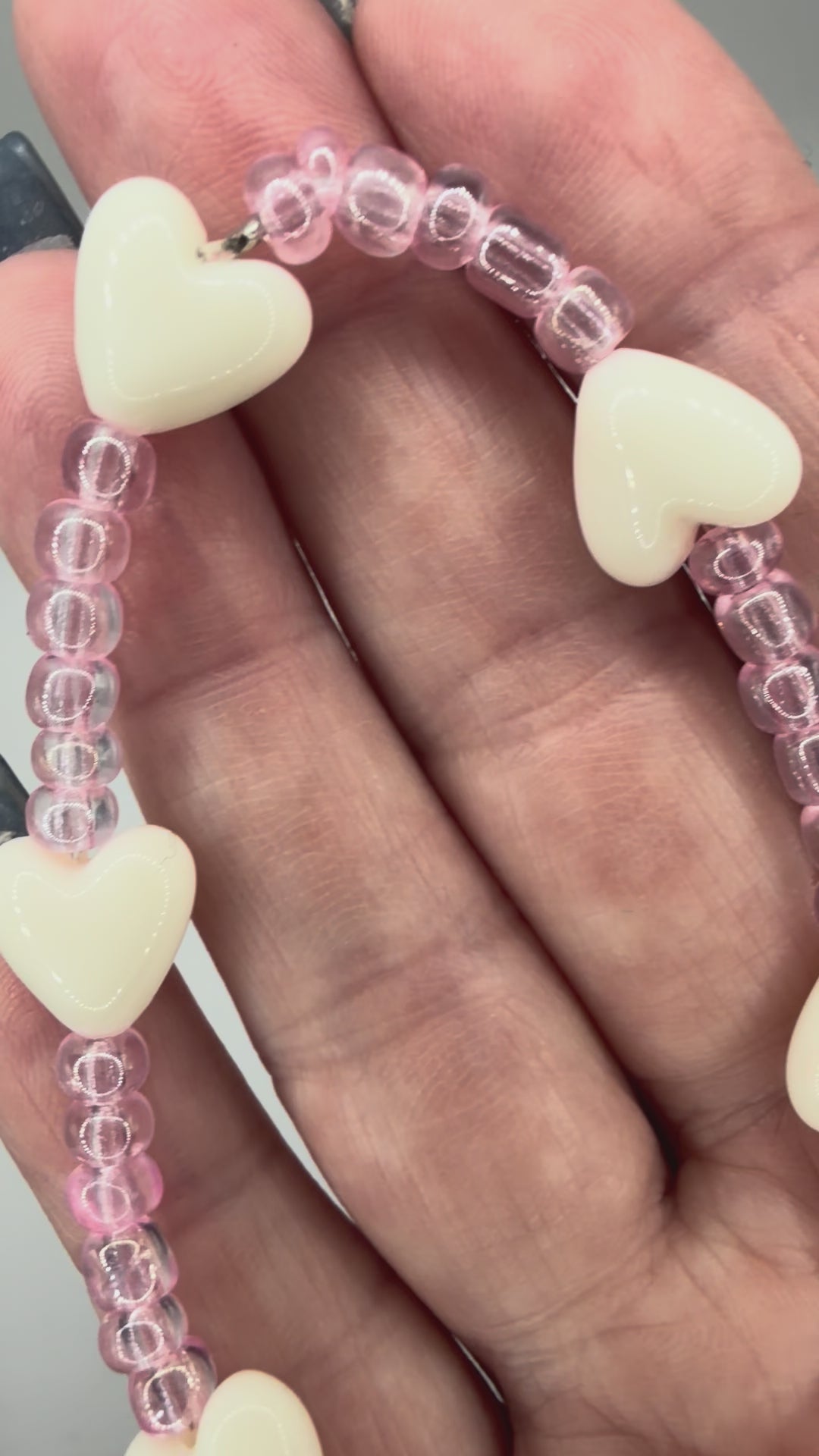 Pink Heart Beaded Bracelet – Handmade Valentine Style Stretch Bracelet