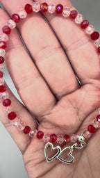 Double Heart Valentine Beaded Bracelet – Pink & Red Crystal Stretch Bracelet